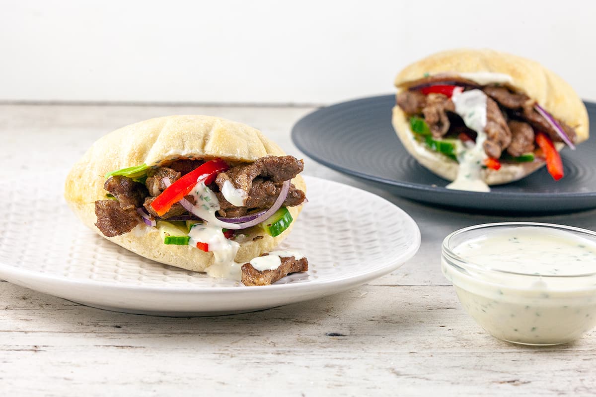 Shawarma sandwich (with homemade pita breads)