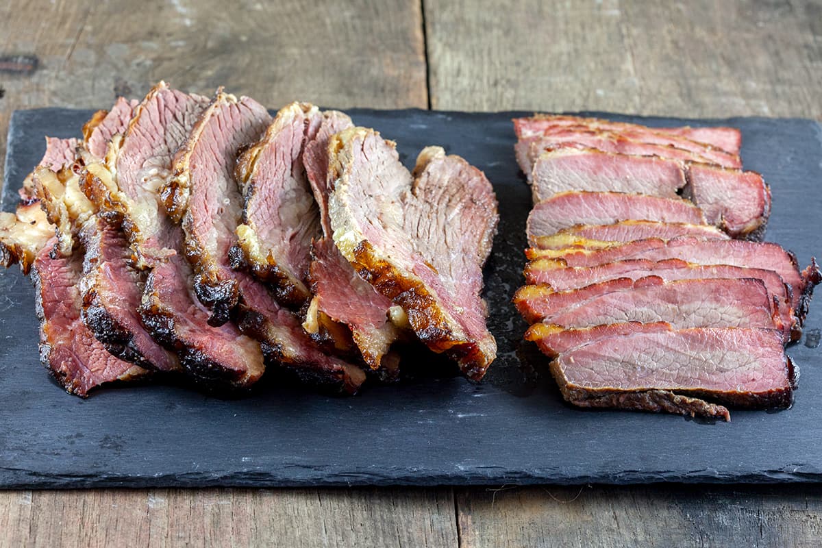 Smoked beef brisket (slow-cooked meat from the smoker)