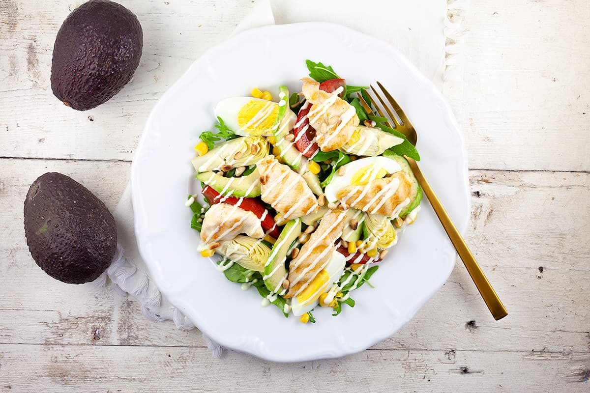 Avocado and chicken salad (and boiled eggs)