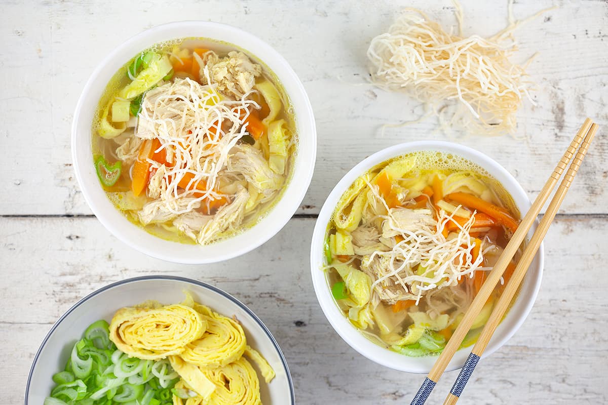 Chinese chicken soup with omelet strips