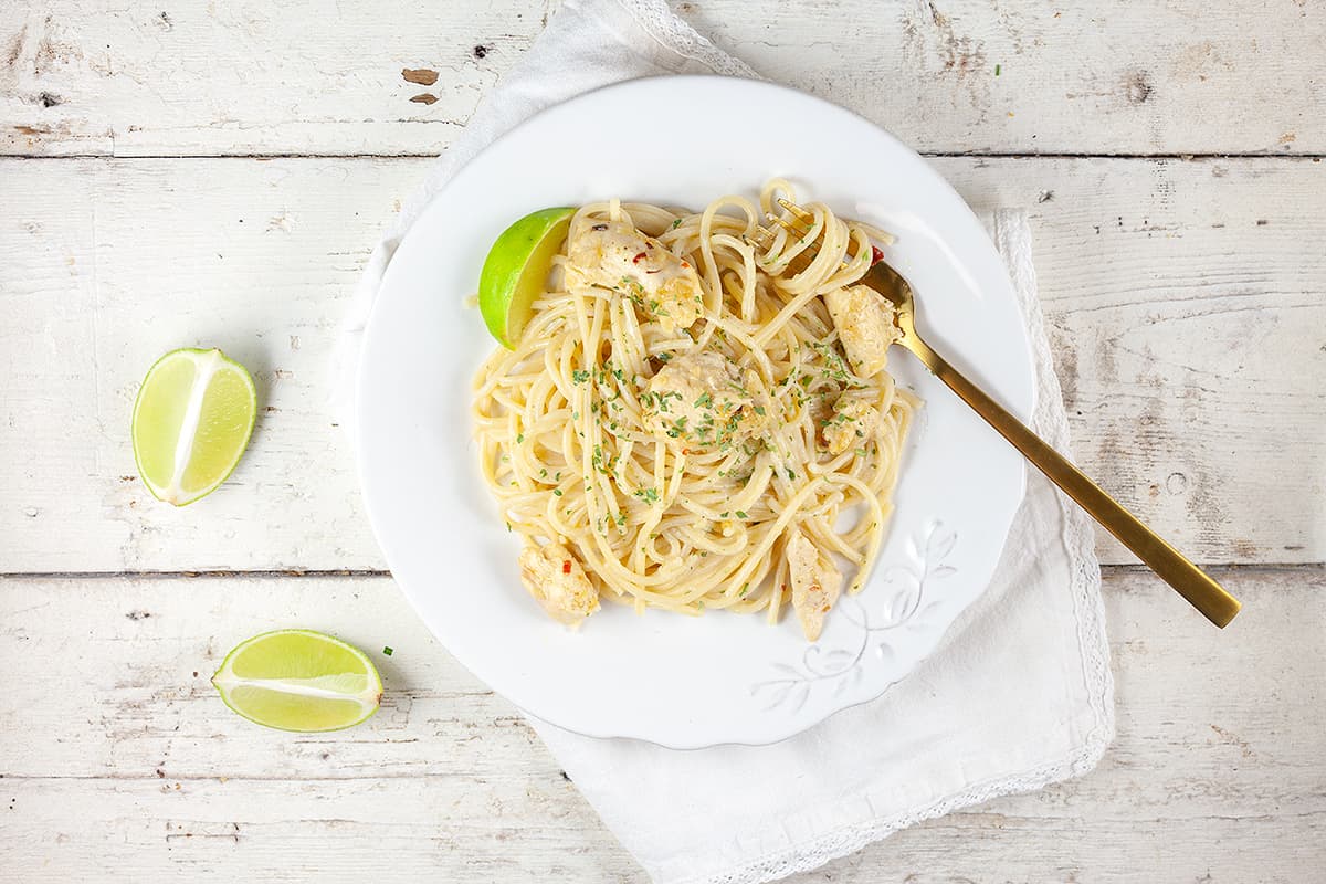 Coconut and lime chicken spaghetti
