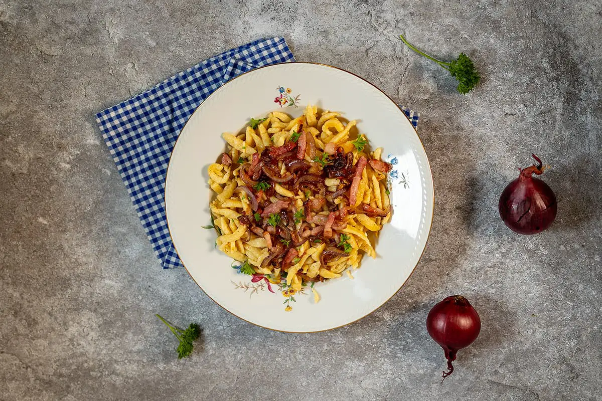 Spätzle with bacon and onion