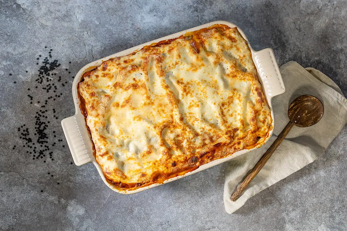 Lentil and vegetable lasagne with aubergine and courgette