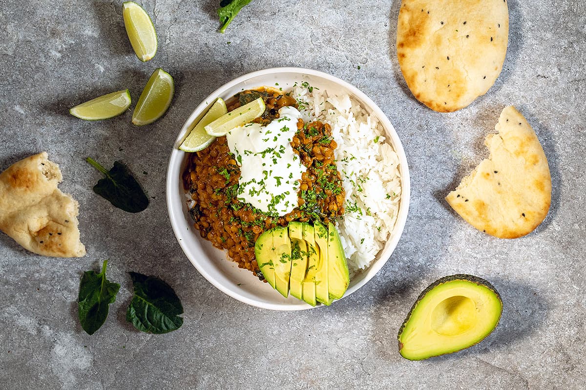 Lentil curry with spinach