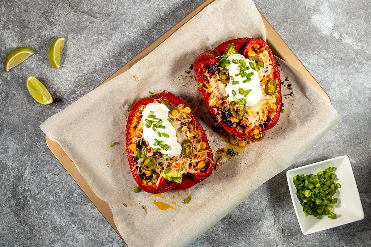 Mexican stuffed peppers with rice and beans