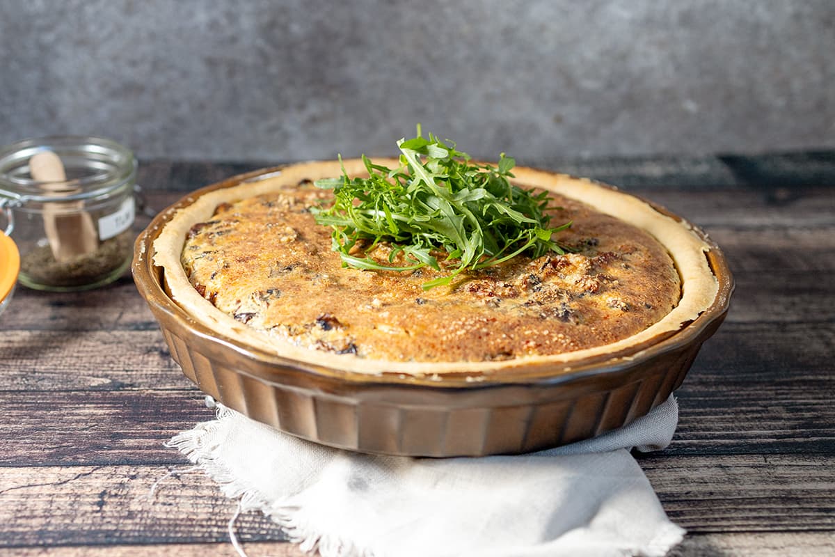 Mushroom quiche – served with rocket salad