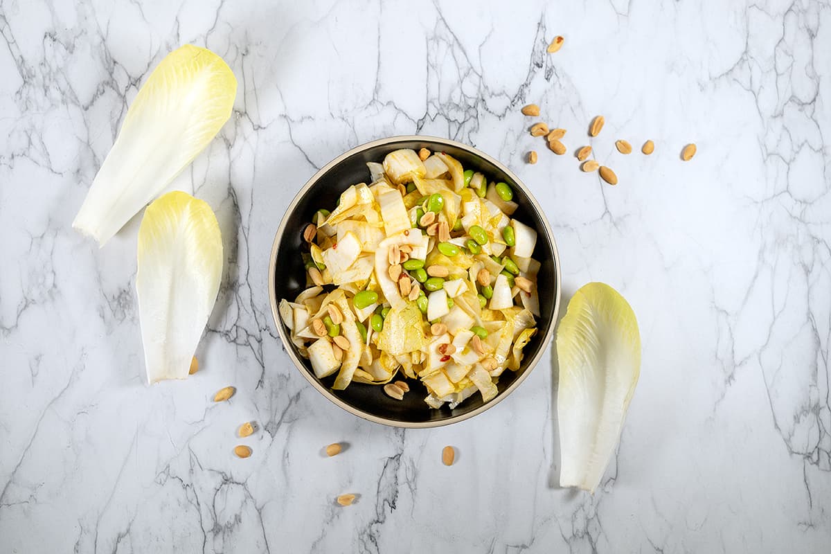 Oriental style chicory salad with edamame beans