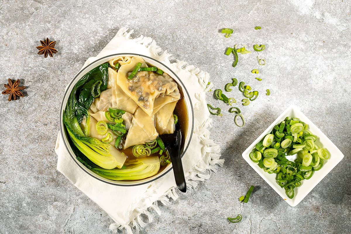 Wonton soup with homemade wontons