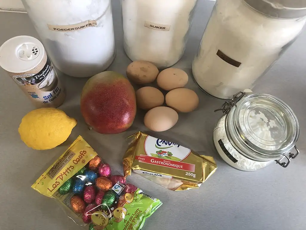 Easter cake roll with mango ingredients