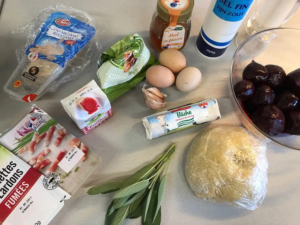 Roasted beet and goat cheese quiche ingredients