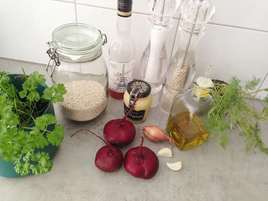 Beetroot pearl couscous salad ingredients