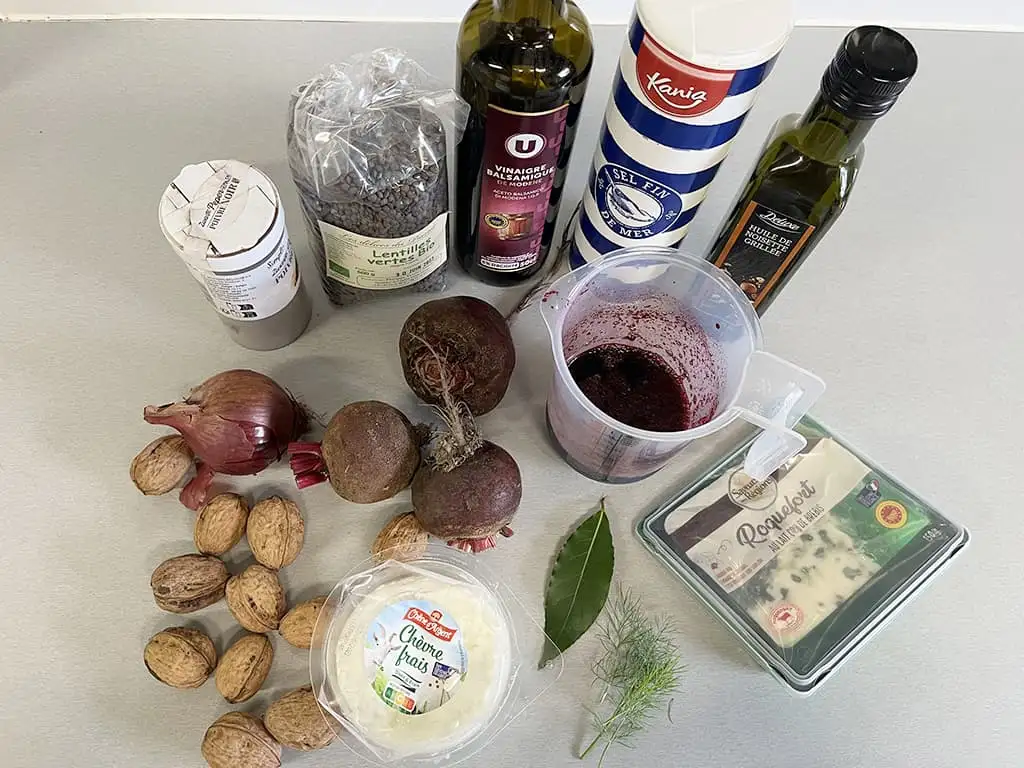 Lentils with beetroot and walnuts ingredients