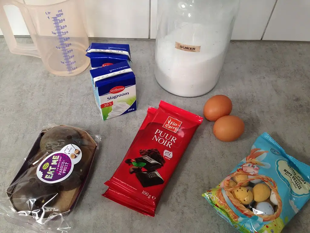 Chocolate parfait with passion fruit ingredients