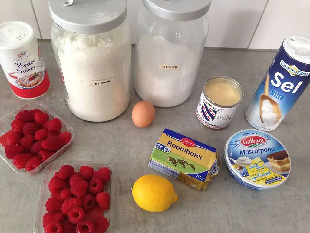 Raspberry mascarpone pie ingredients