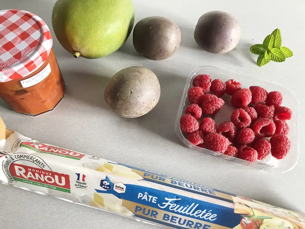 Puff pastry fruit and rosehip tart ingredients