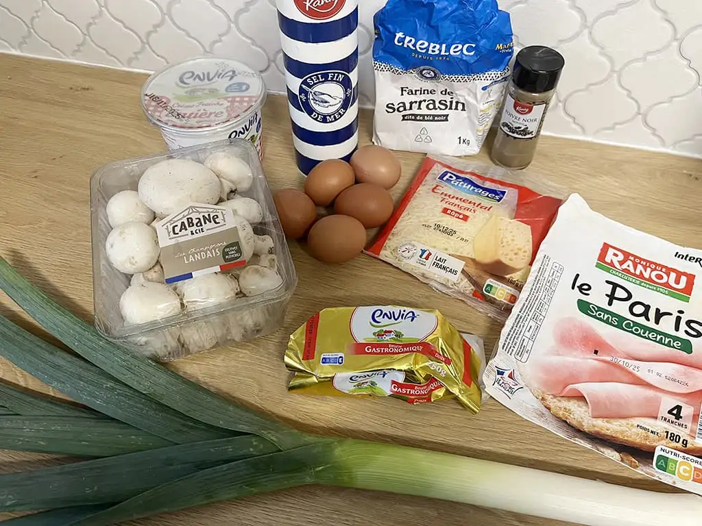 Breton galette with mushrooms and leeks ingredients