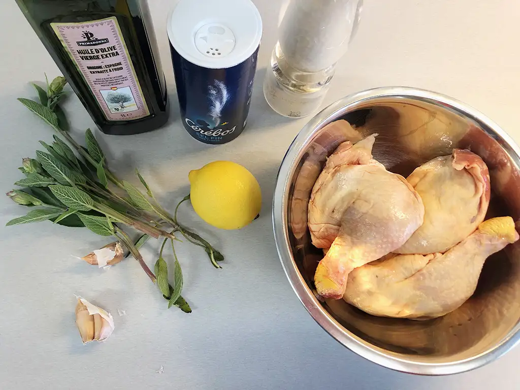 Barbecue sage and lemon chicken legs ingredients