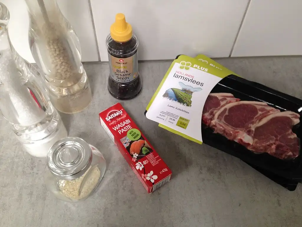 Wasabi and sesame lamb shoulder chop ingredients