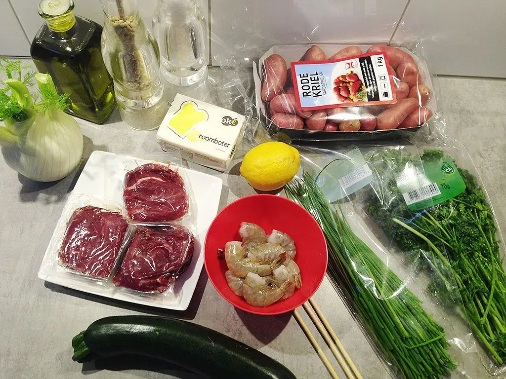 Surf and turf with herb butter ingredients