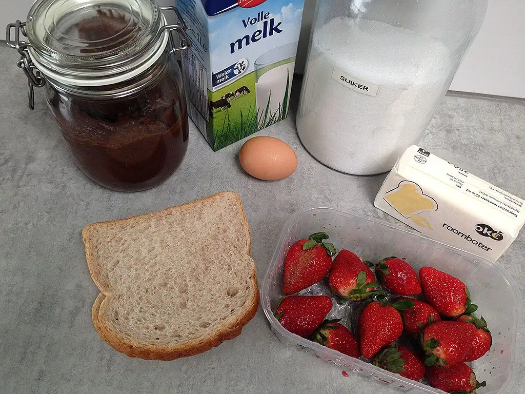 French toast with homemade Nutella and strawberries ingredients
