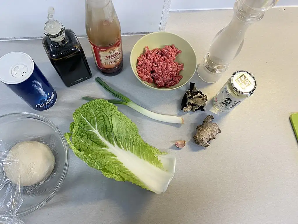 Homemade gyoza ingredients
