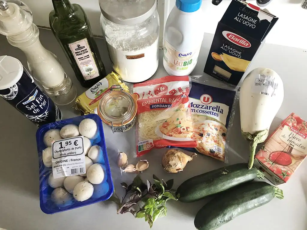 Vegetarian lasagne ingredients