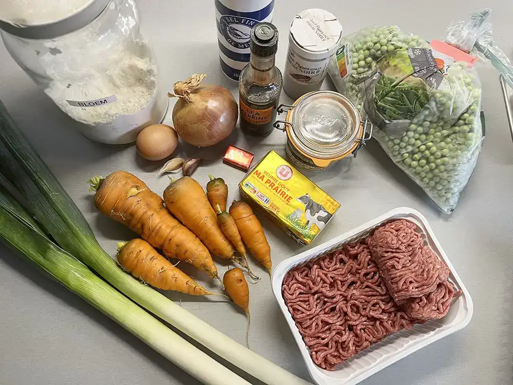 Traditional British meat pie ingredients