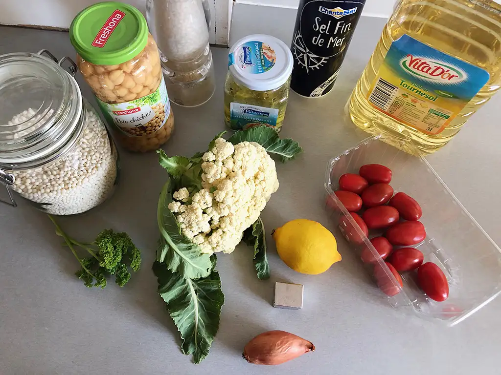 Pearl couscous and cauliflower salad ingredients
