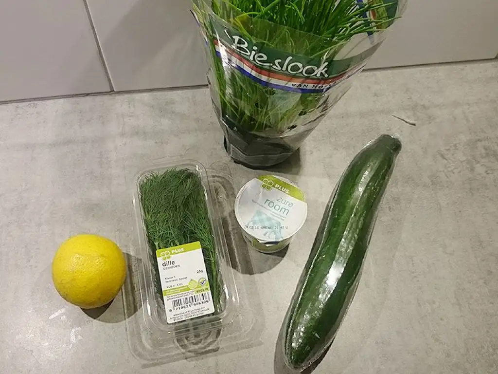 Creamy cucumber salad ingredients