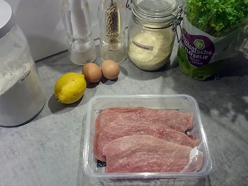 Traditional German schnitzel ingredients