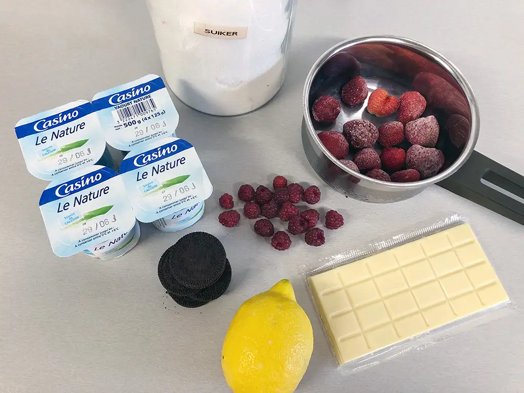 Easy strawberry and raspberry dessert ingredients