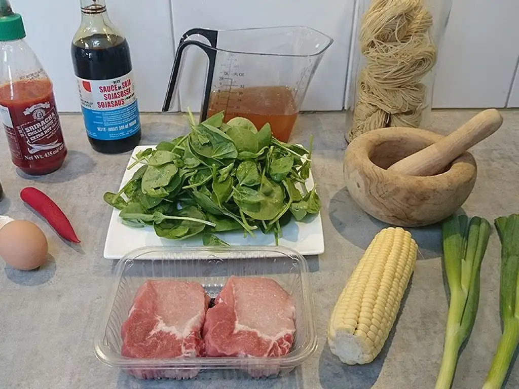 Pork ramen noodle soup ingredients