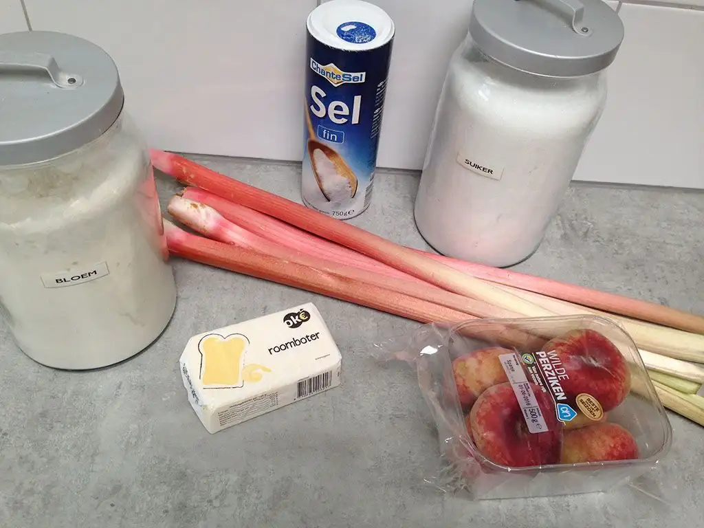 Rhubarb and wild peach galette ingredients