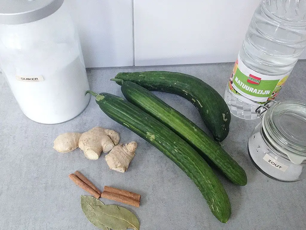 Pickled cucumbers with ginger ingredients