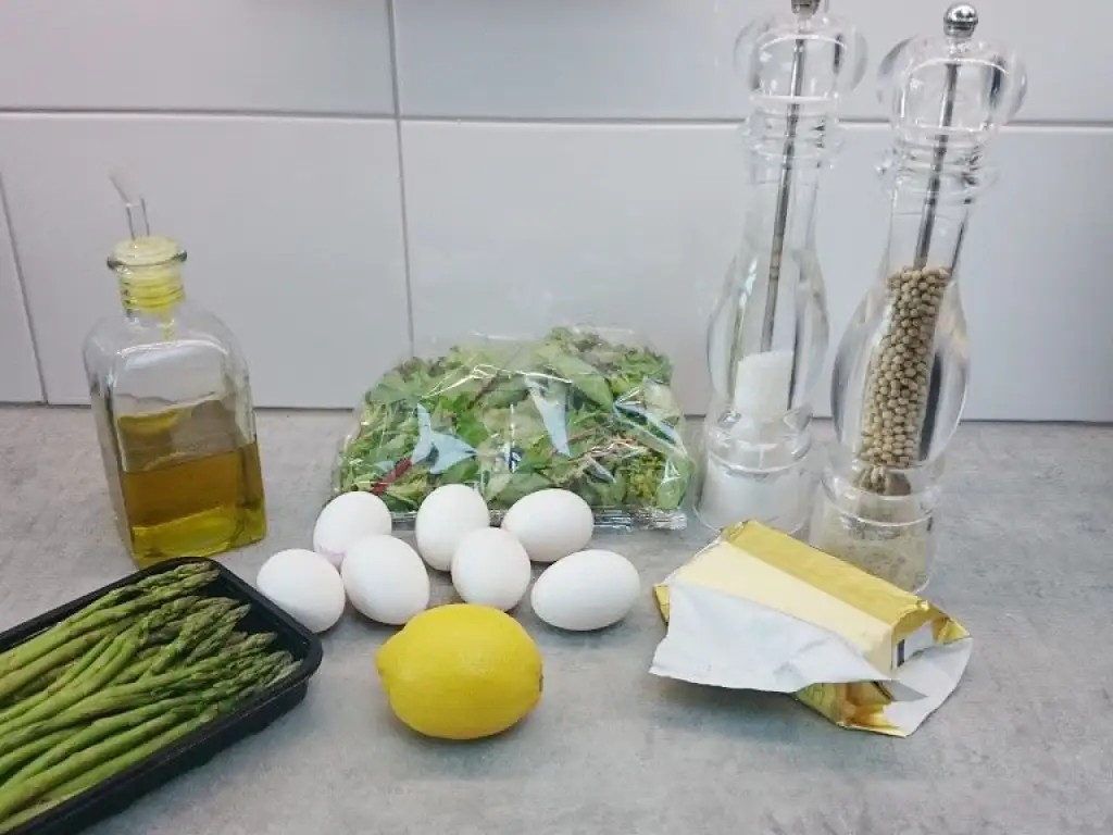 Asparagus and poached egg salad ingredients