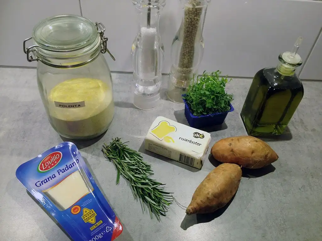 Polenta and sweet potato appetizers ingredients