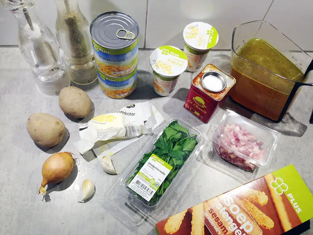 Creamy corn soup ingredients