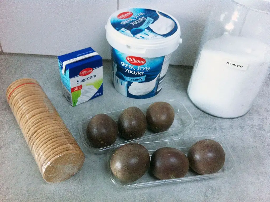 Passionfruit and greek yoghurt mousse ingredients