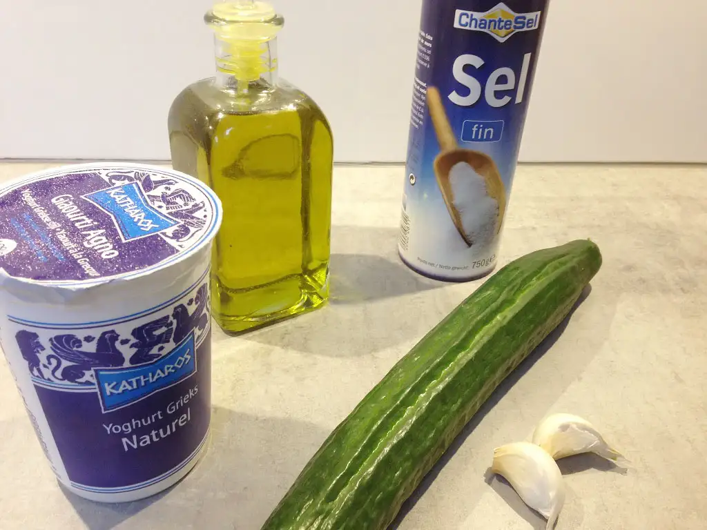 Homemade tzatziki ingredients