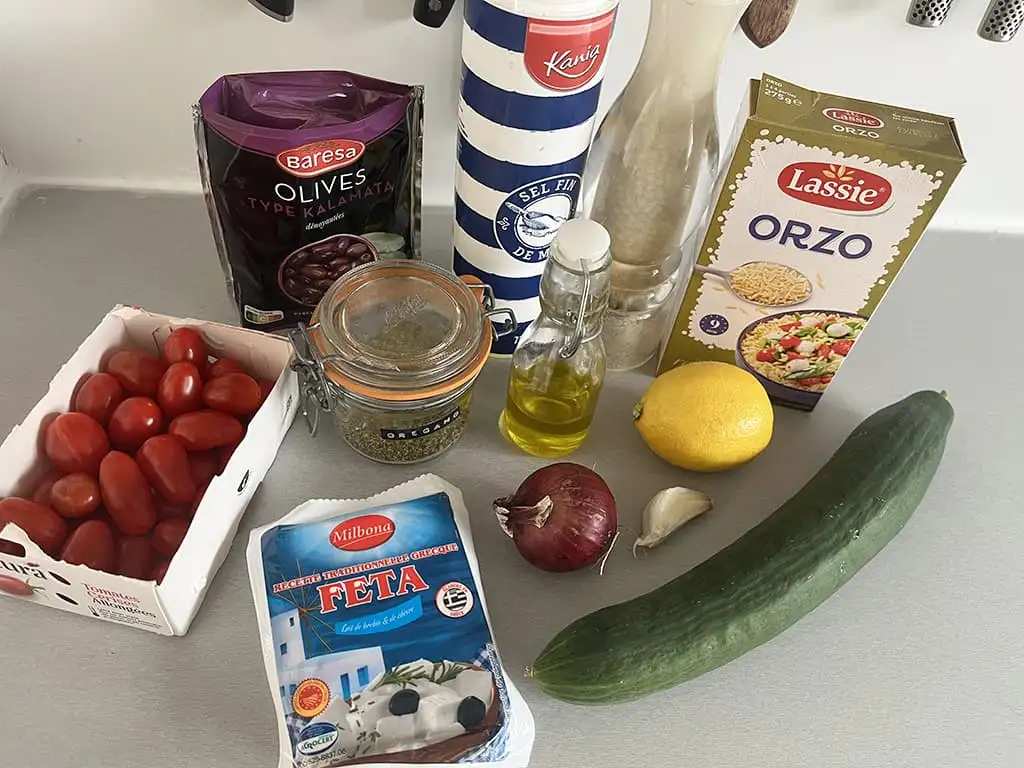Greek orzo salad ingredients