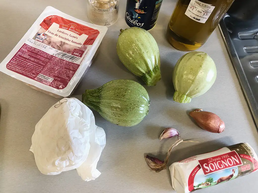 Stuffed zucchini with goat cheese ingredients