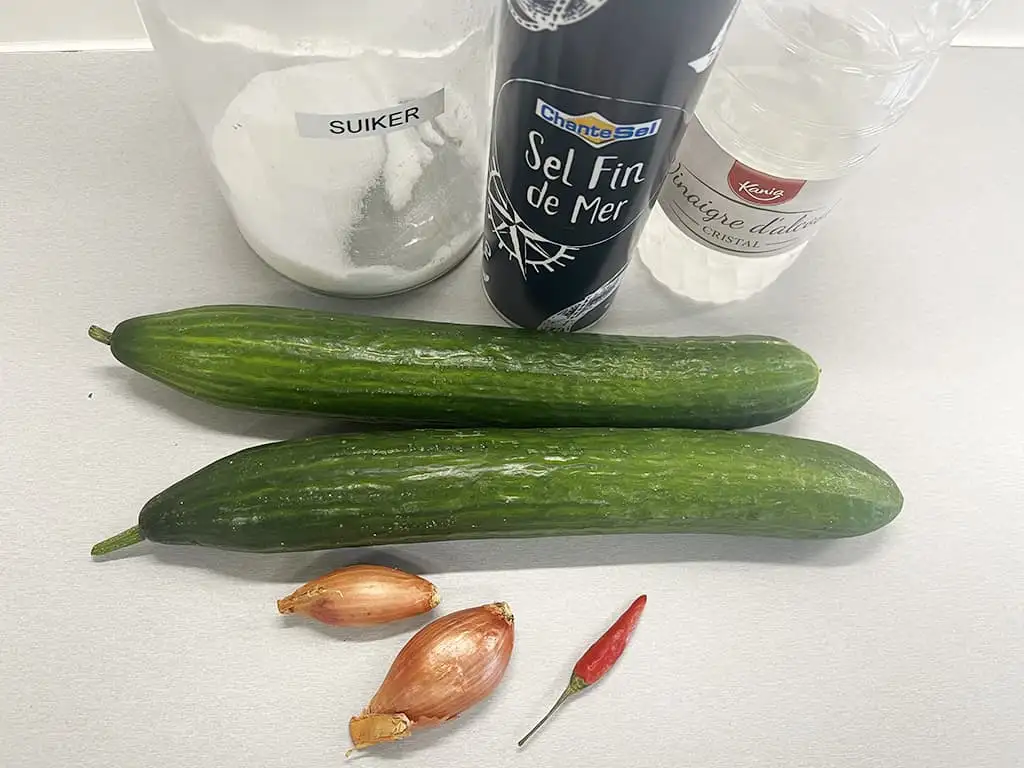 Acar ketimun (Indonesian cucumber pickle) ingredients