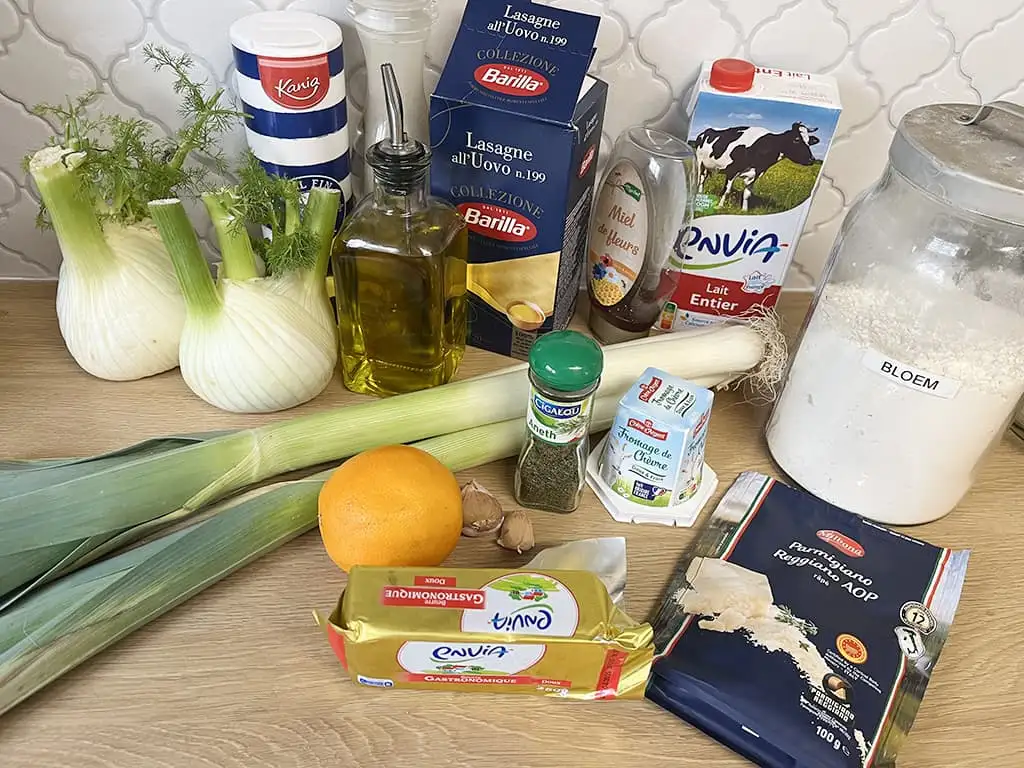 Fennel and leek lasagne ingredients