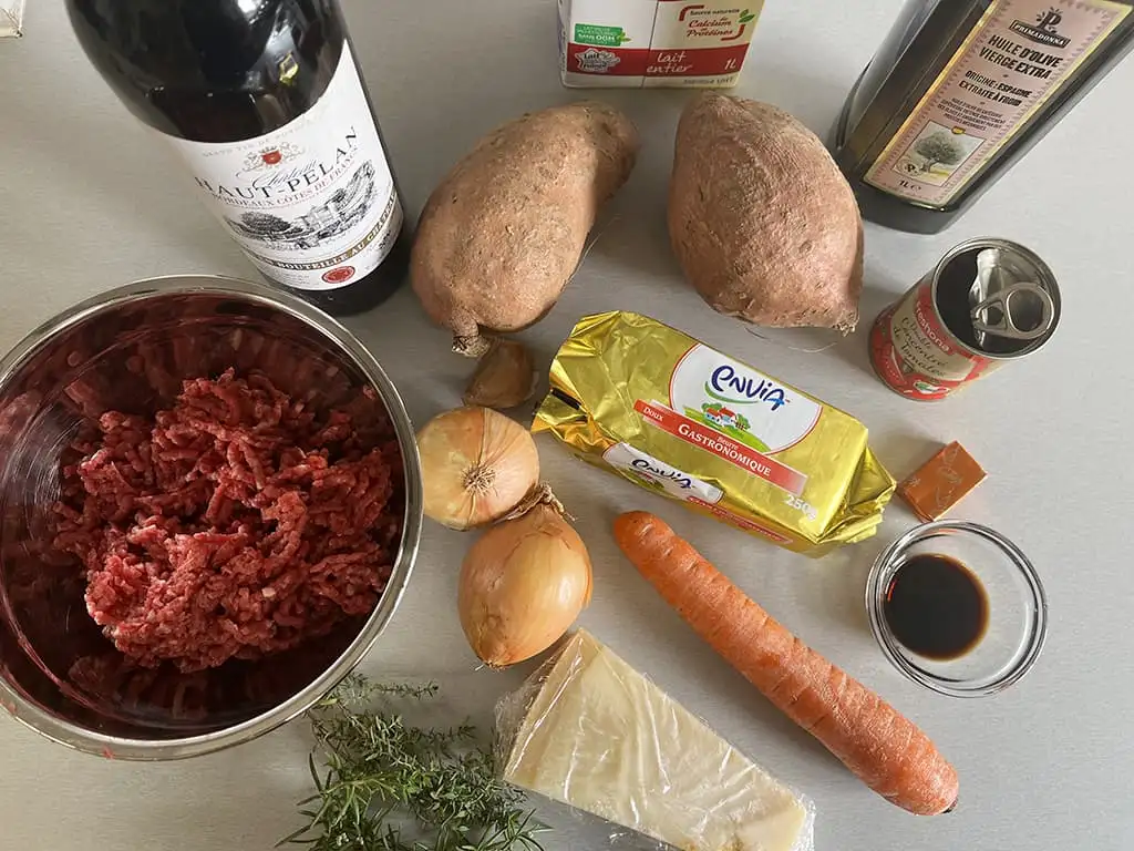 Sweet potato Shepherd's pie ingredients