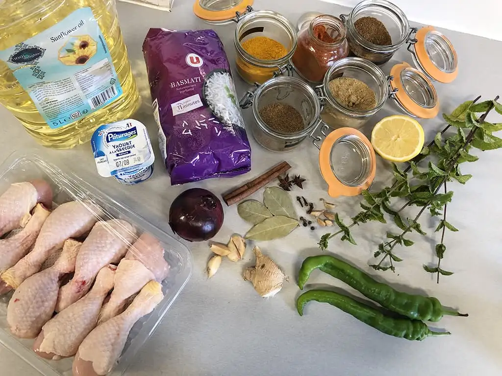 Chicken biryani ingredients