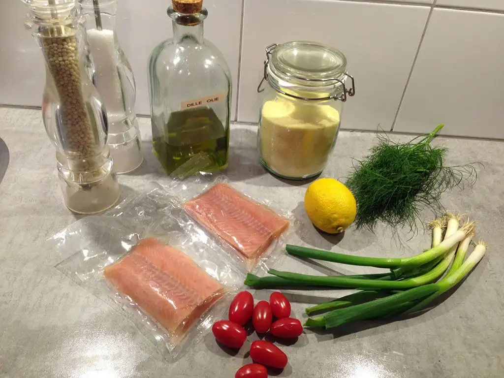 Baked salmon and warm couscous ingredients