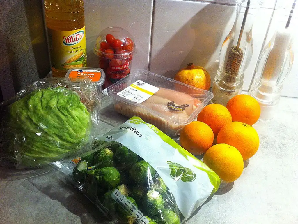 Chicken and Brussels sprouts salad ingredients