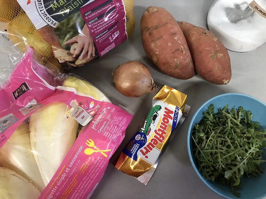 Sweet potato mash with chicory ingredients