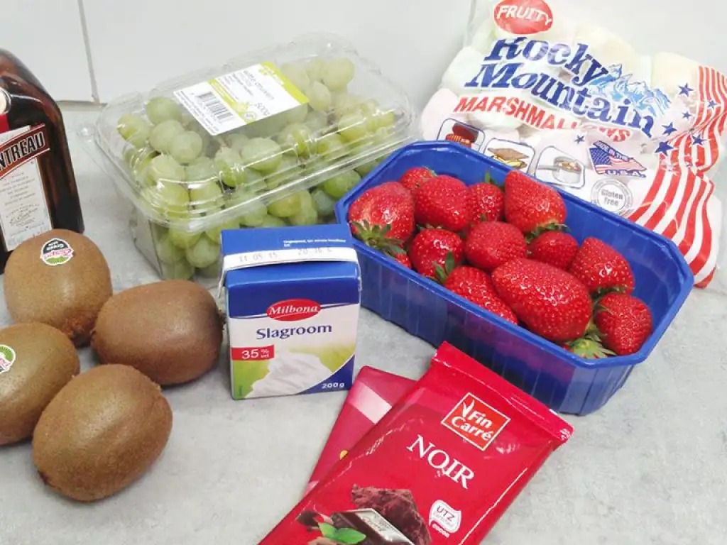 Chocolate and strawberry fondue ingredients