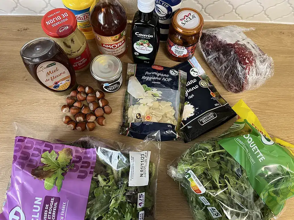 Carpaccio parcels ingredients